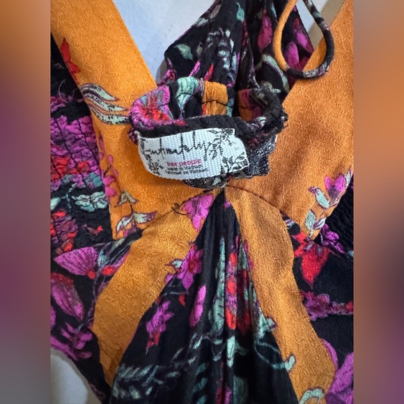 Free People Black Floral Asymmetrical Midi Dress Open Back Strappy Boho Size S - Picture 4 of 5